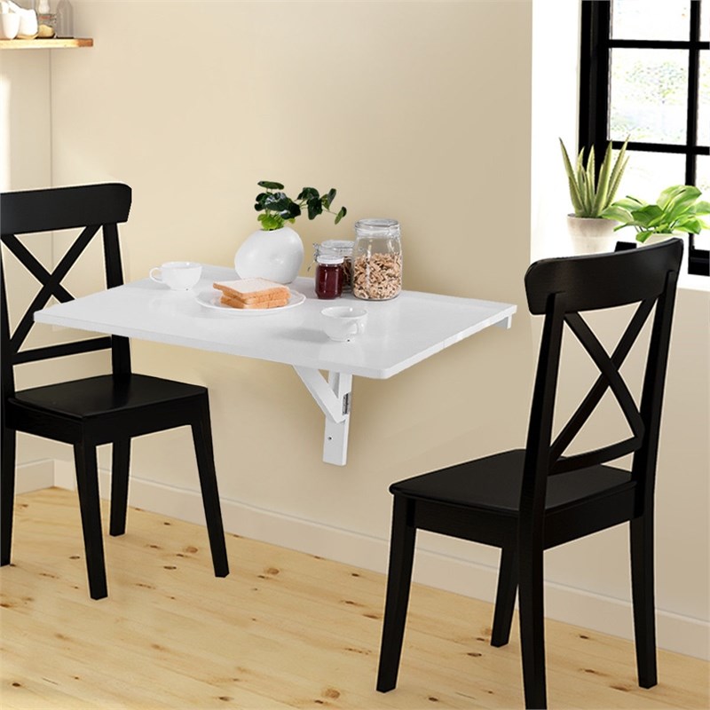 Wall Mounted Drop Leaf Table Floating Folding Desk Space Saver White