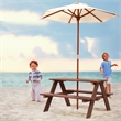 Outdoor Picnic Table Bench with Folding Umbrella  4 Seat