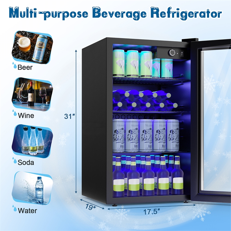 120 Can Beverage Refrigerator Wine Soda Drink Cooler Mini Black
