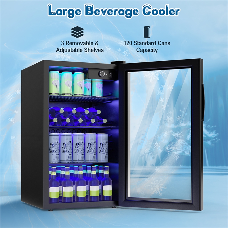 120 Can Beverage Refrigerator Wine Soda Drink Cooler Mini Black