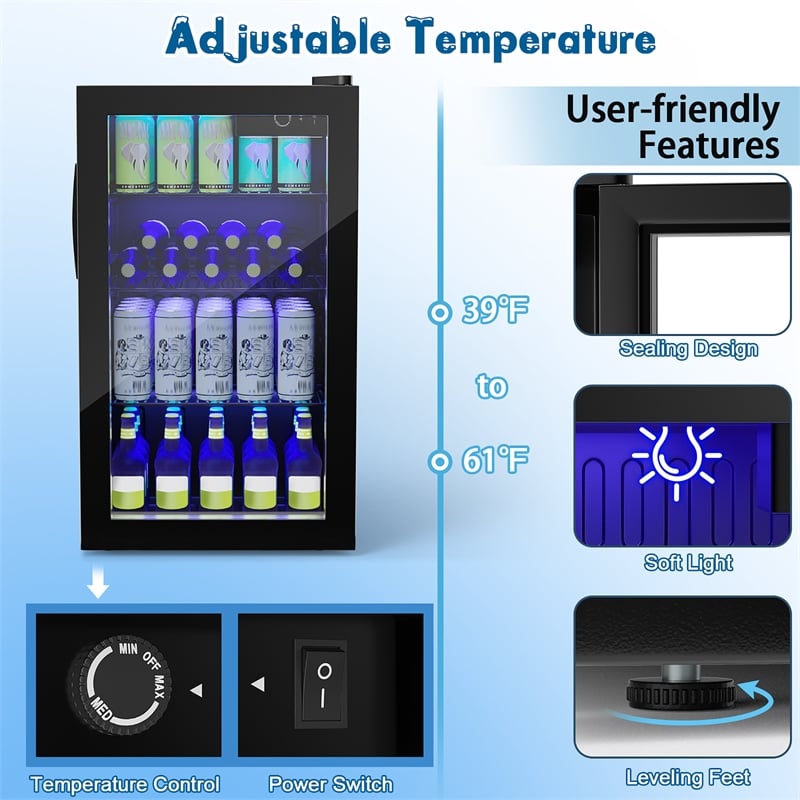 120 Can Beverage Refrigerator Wine Soda Drink Cooler Mini Black