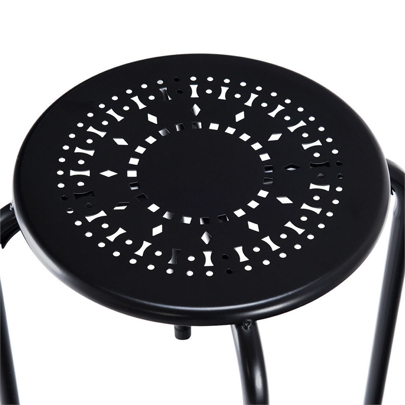 Golplus Backless Round Top Metal Stackable Stool Set in Black (Set of 6)