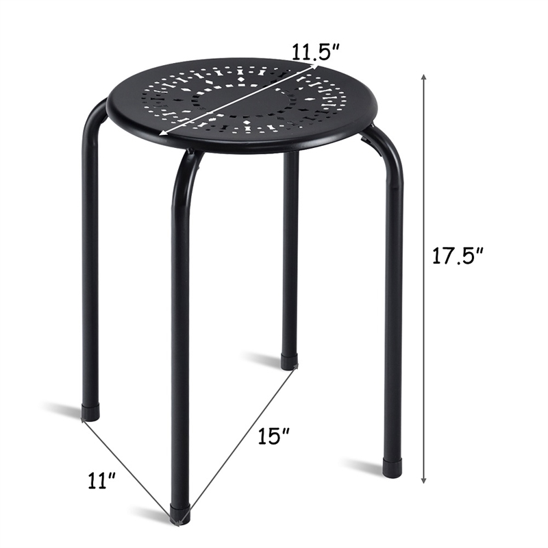 Golplus Backless Round Top Metal Stackable Stool Set in Black (Set of 6)