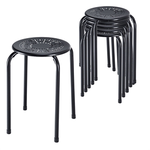 Golplus Backless Round Top Metal Stackable Stool Set in Black (Set of 6)