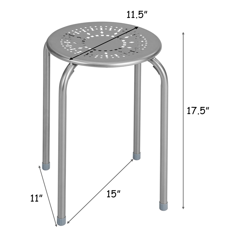 Set of 6 Stackable Metal Stool Set Backless Round Top Kitchen Gray