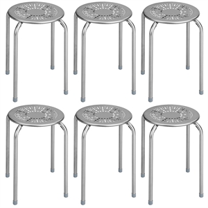 Set of 6 Stackable Metal Stool Set Backless Round Top Kitchen Gray