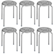 Set of 6 Stackable Metal Stool Set Backless Round Top Kitchen Gray