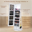 Swivel Jewelry Cabinet Standing Armoire Organizer w/LED Light White