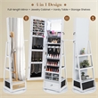 Swivel Jewelry Cabinet Standing Armoire Organizer w/LED Light White