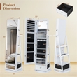 Swivel Jewelry Cabinet Standing Armoire Organizer w/LED Light White