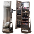 Swivel Jewelry Cabinet Standing Armoire Organizer w/LED Light Brown