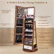 Swivel Jewelry Cabinet Standing Armoire Organizer w/LED Light Walnut