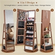 Swivel Jewelry Cabinet Standing Armoire Organizer w/LED Light Walnut