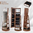 Swivel Jewelry Cabinet Standing Armoire Organizer w/LED Light Walnut