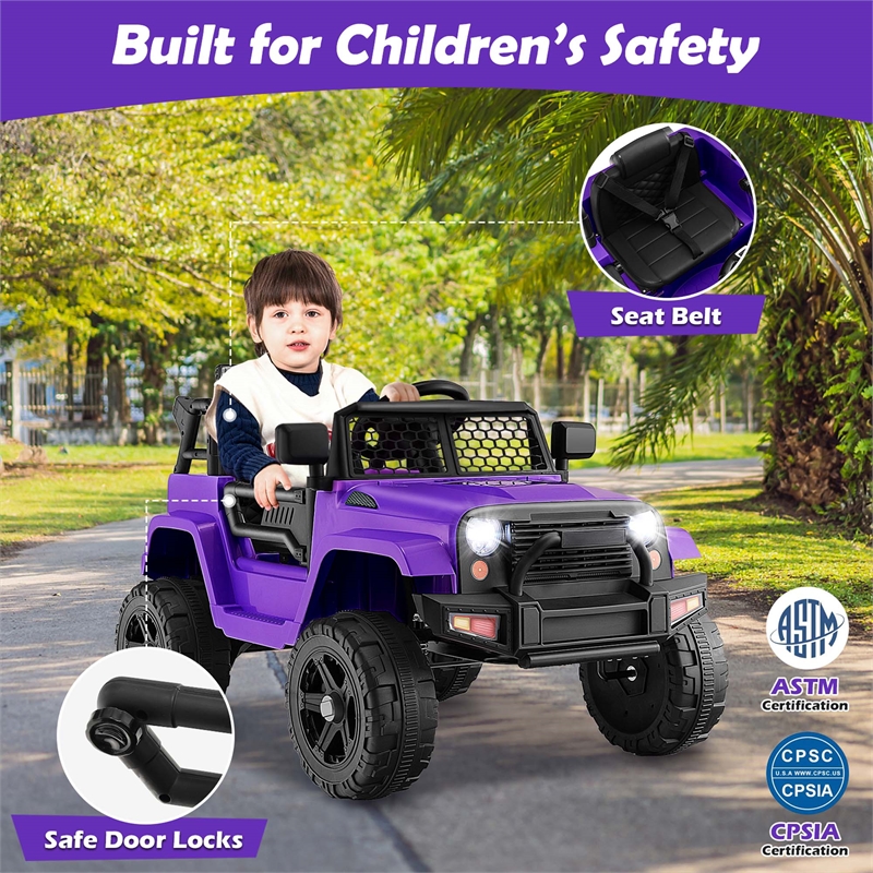 12V Kids Ride On Truck Car Electric Vehicle Remote Purple