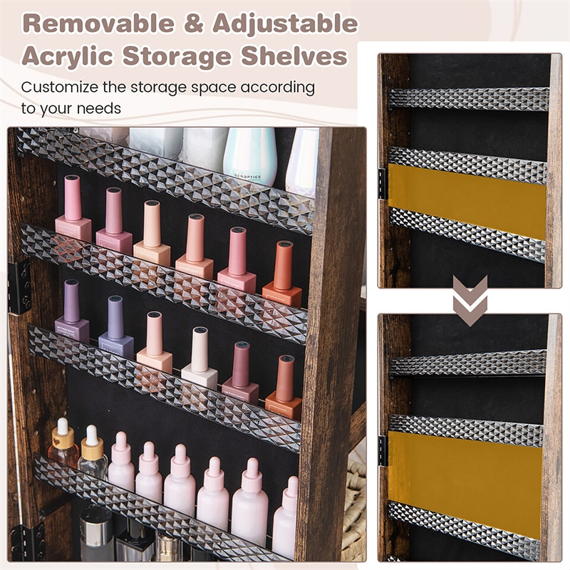 64 inch Jewelry Organizer Lockable Jewelry Cabinet Armoire Coffee