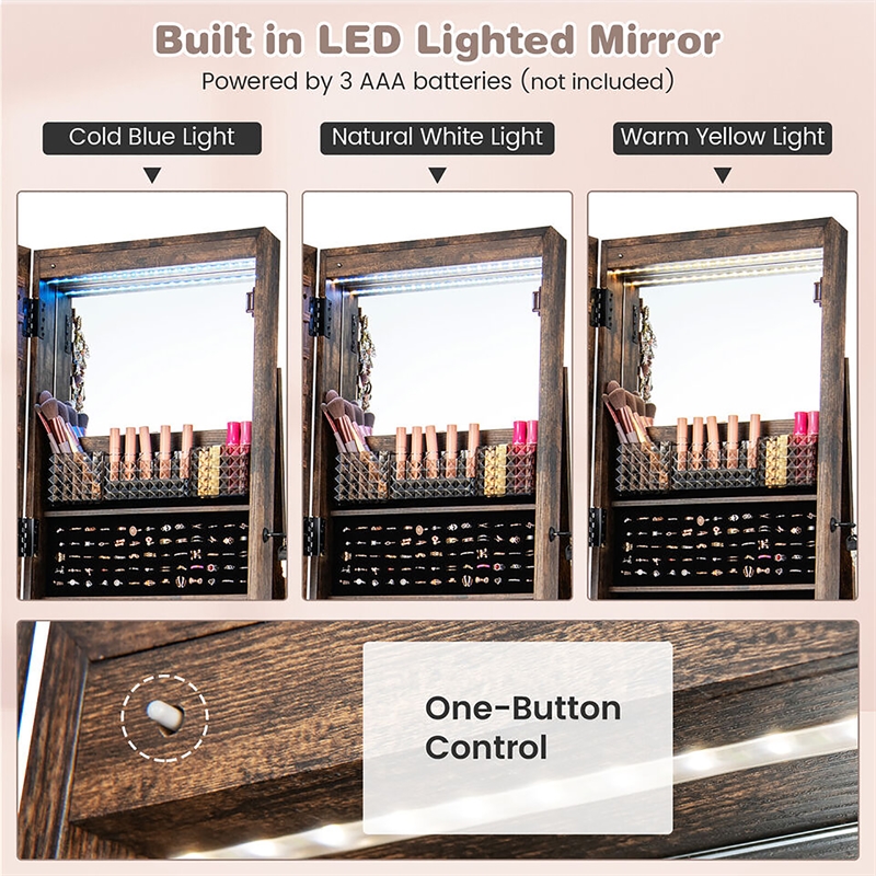 64 inch Jewelry Organizer Lockable Jewelry Cabinet Armoire Coffee