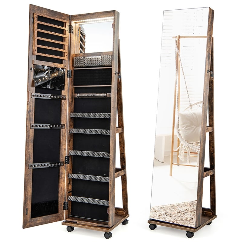 64 inch Jewelry Organizer Lockable Jewelry Cabinet Armoire Coffee