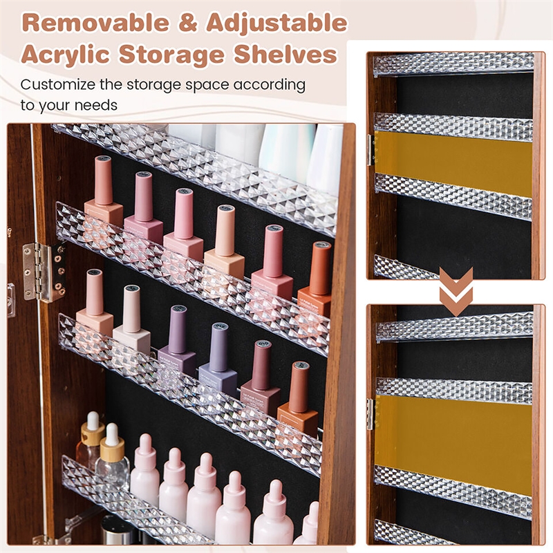 64 inch Jewelry Organizer Lockable Jewelry Cabinet Armoire Brown