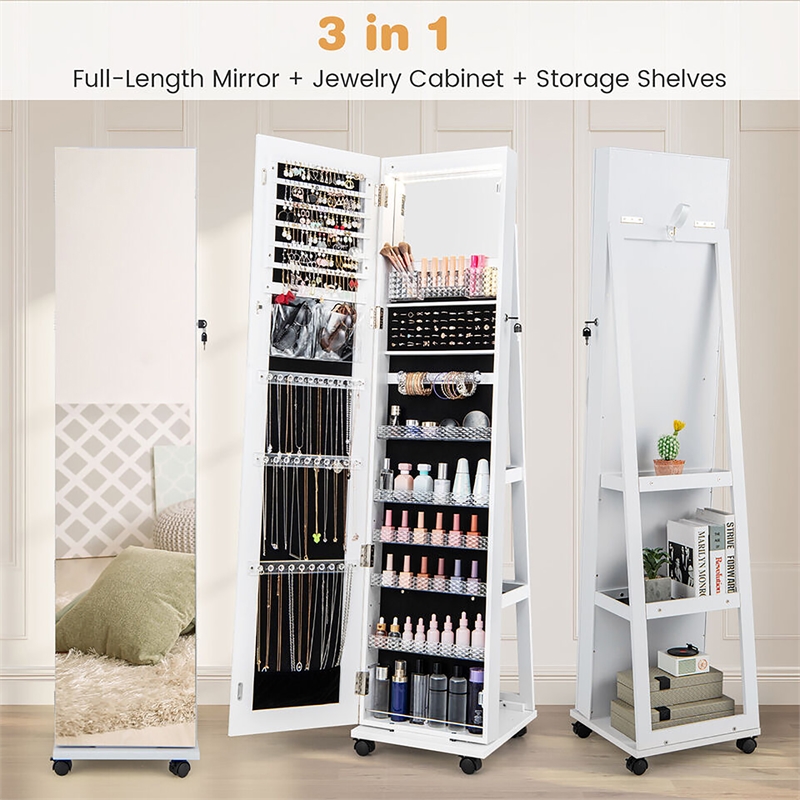 64 inch Jewelry Organizer Lockable Jewelry Cabinet Armoire White
