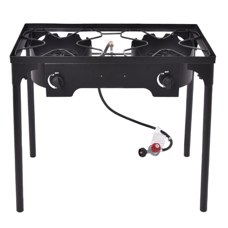 Double Burner Gas Cooker Outdoor Picnic Stove Stand BBQ Grill