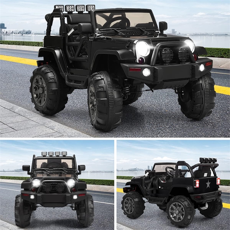 12V Kids Ride On Truck Car w/ Remote Control MP3 Music LED Lights Black