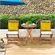 3PCS Patio Folding Wooden Bistro Set Cushioned Chair Conversation Cream