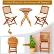 3PCS Patio Folding Wooden Bistro Set Cushioned Chair Conversation Cream