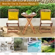 3PCS Patio Folding Wooden Bistro Set Cushioned Chair Conversation Cream