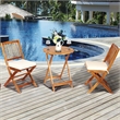 3PCS Patio Folding Wooden Bistro Set Cushioned Chair Conversation Cream
