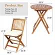 3PCS Patio Folding Wooden Bistro Set Cushioned Chair Conversation Cream