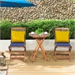 3PCS Patio Folding Wooden Bistro Set Cushioned Chair Conversation Blue
