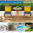 3PCS Patio Folding Wooden Bistro Set Cushioned Chair Conversation Blue