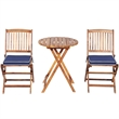 3PCS Patio Folding Wooden Bistro Set Cushioned Chair Conversation Blue