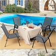 Set of 4 Patio Dining Chairs Stackable Armrest Space Saving Garden Grey