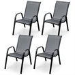 Set of 4 Patio Dining Chairs Stackable Armrest Space Saving Garden Grey