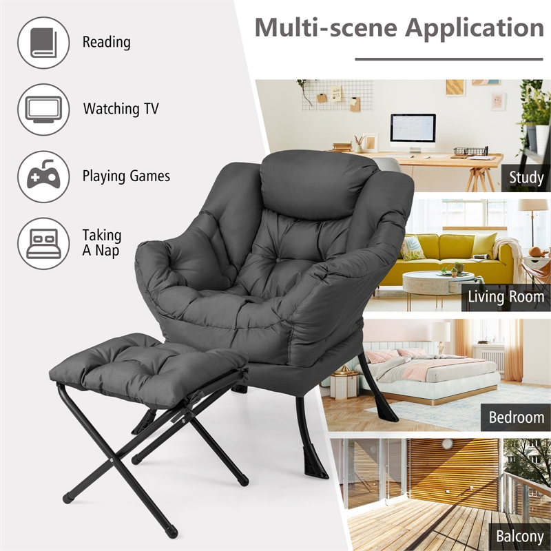Lazy Sofa Chair Accent Leisure Armchair with Folding Footrest Gray