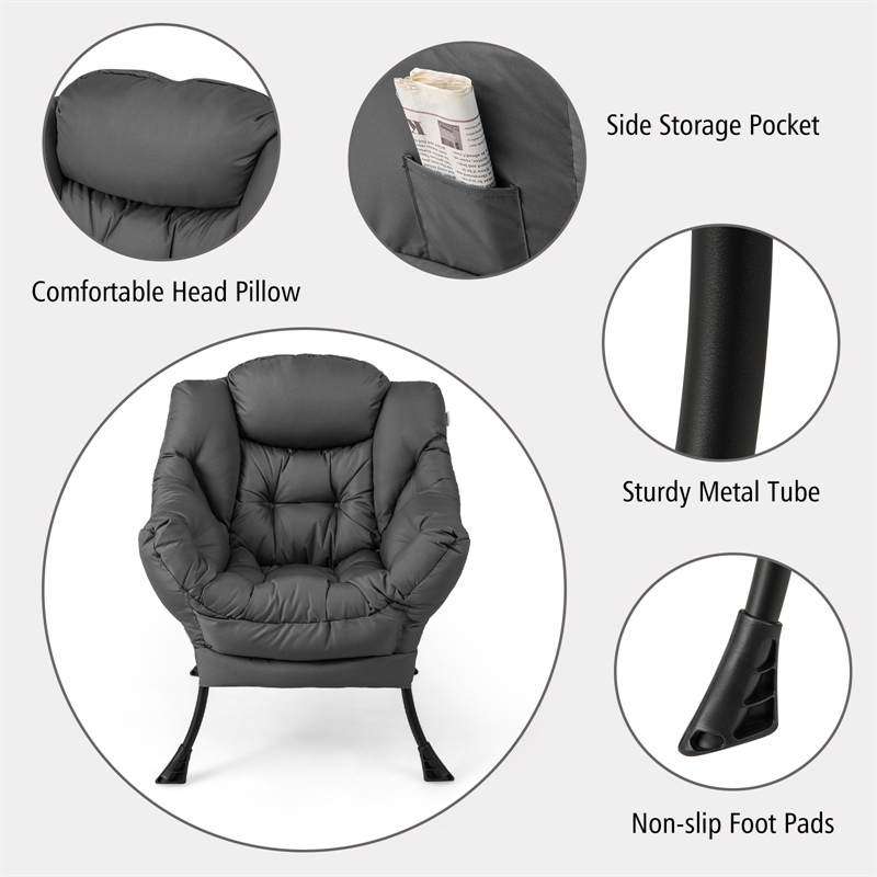 Lazy Sofa Chair Accent Leisure Armchair with Folding Footrest Gray