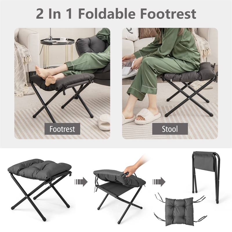 Lazy Sofa Chair Accent Leisure Armchair with Folding Footrest Gray
