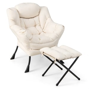 Lazy Sofa Chair Accent Leisure Armchair with Folding Footrest Beige
