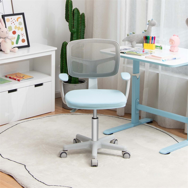 Kids Adjustable Height Children Study Chair w/Auto Brake Casters Blue