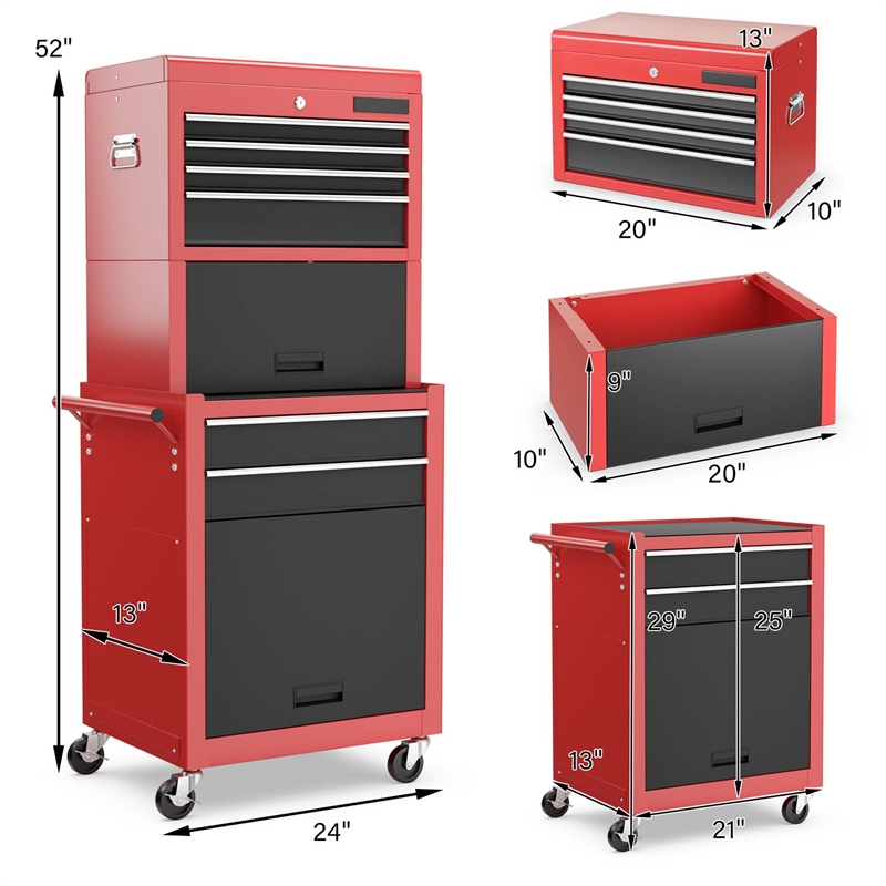 High Capacity 6 Drawer Rolling Tool Chest Storage Cabinet Toolbox