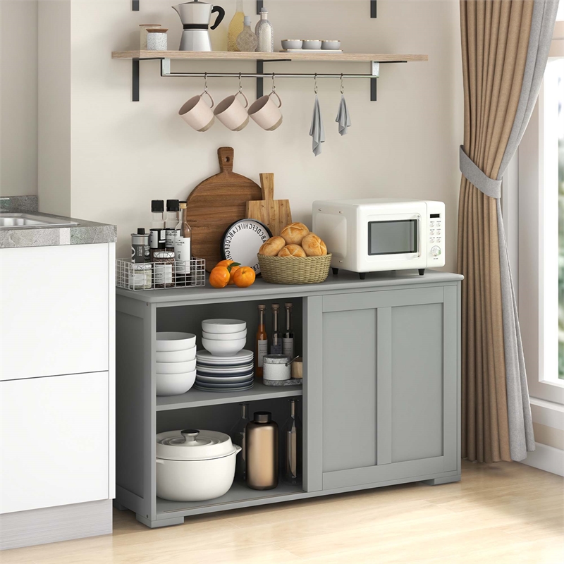 Kitchen Storage Cabinet Sideboard Buffet Cupboard Wood Sliding Door Gray