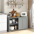 Kitchen Storage Cabinet Sideboard Buffet Cupboard Wood Sliding Door Gray