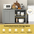 Kitchen Storage Cabinet Sideboard Buffet Cupboard Wood Sliding Door Gray
