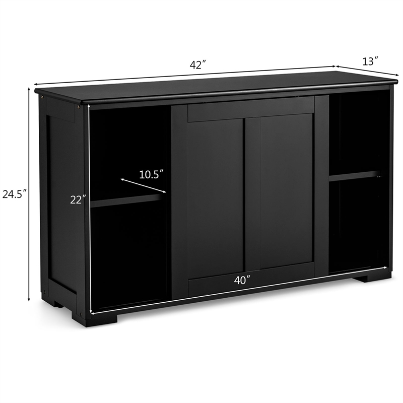Kitchen Storage Cabinet Sideboard Buffet Cupboard Wood Sliding Door Black