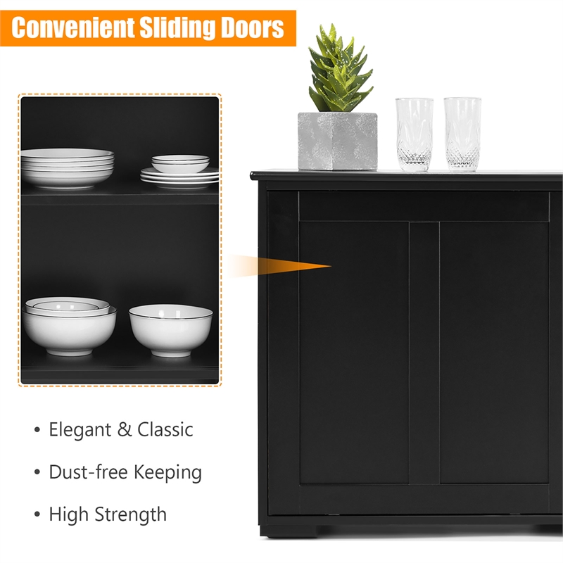 Kitchen Storage Cabinet Sideboard Buffet Cupboard Wood Sliding Door Black