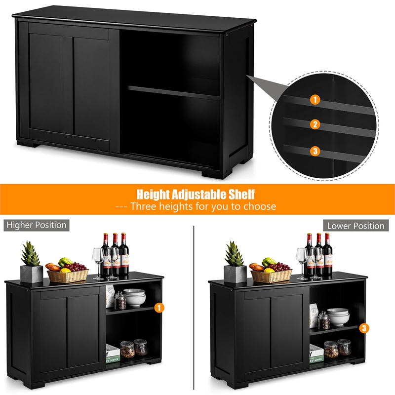 Kitchen Storage Cabinet Sideboard Buffet Cupboard Wood Sliding Door Black
