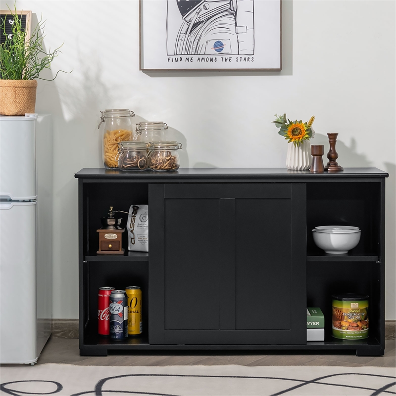 Kitchen Storage Cabinet Sideboard Buffet Cupboard Wood Sliding Door Black