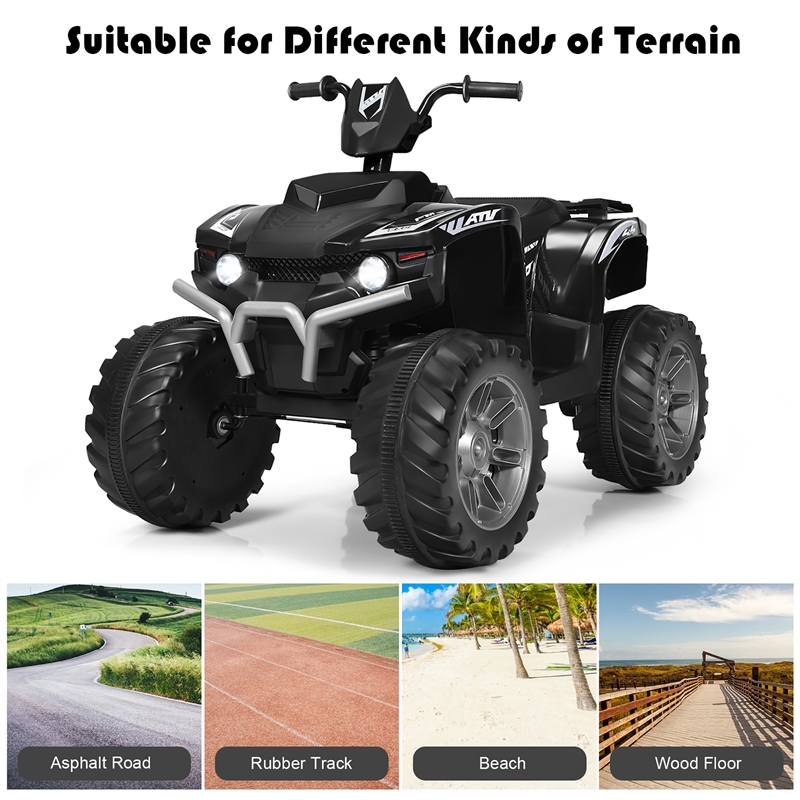12V Kids 4 Wheeler ATV Quad Ride On Car w/ LED Lights Music USB Black